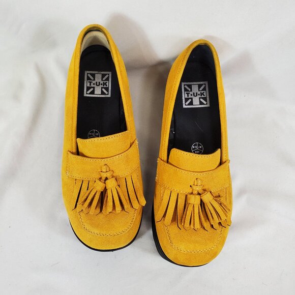 T.U.K. Mustard Faux Suede Fringe Loafer Platform TUK yellow - Picture 4 of 9